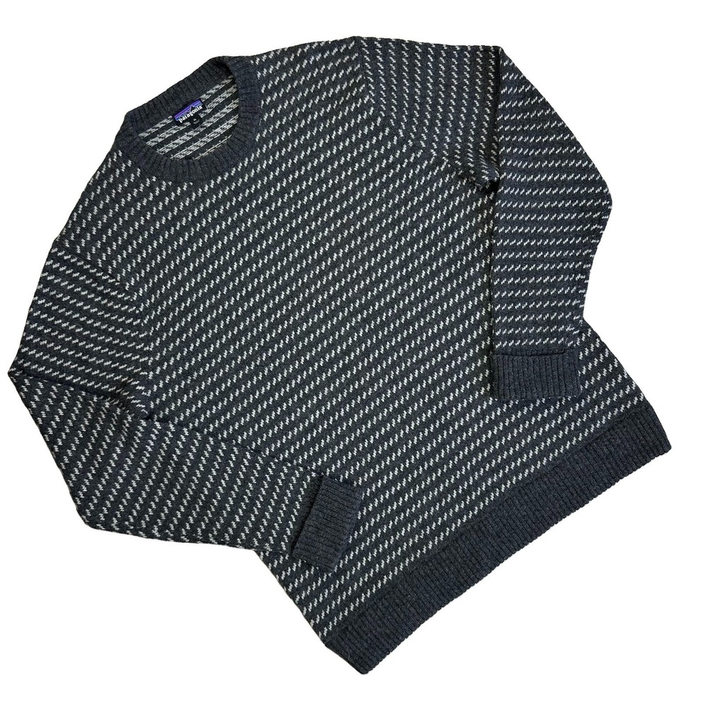 Patagonia Recycled Wool Crewneck Sweater Birdseye Pattern Men XL Gray STY50655